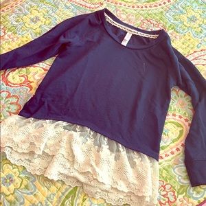 Navy and lace girls top
